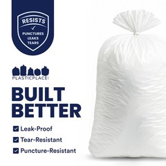 Plasticplace 55-60 Gallon White Trash Bags, 0.7 Mil, 38″W x 58″H, 100 Count