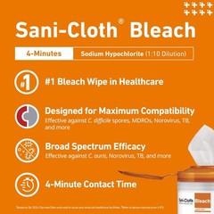 PDI Sani-Cloth Bleach Germicidal Disposable Wipe 65ct 7.5×15 in (19×38.1 cm) XL