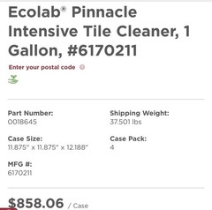 Ecolab Pinnacle Intensive Tile Cleaner 62770211 6170211 1.0 Gal 10/2027 🫧✨