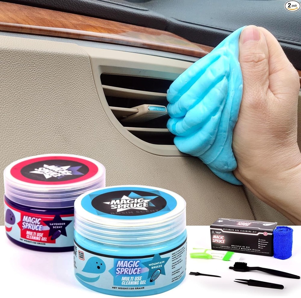Car Cleaning Gel with 4 Anti-Static Brushes, 2 Pack Auto Vent and Interior Dust