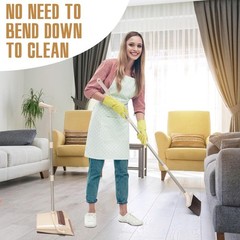 XXFLOWER Broom and Dustpan Set with Long Handle, Light Weight Medium, Beige