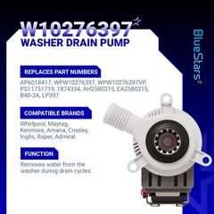 BlueStars W10276397 Washer Drain Pump for Whirlpool Kenmore Maytag Blue