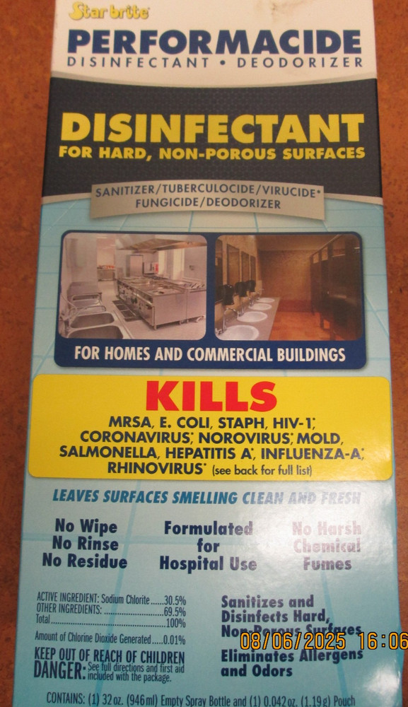 Performacide Surface Disinfectant Deodorizer 32 oz Kills Flu Virus Spring Clean