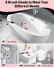Shower Scrubber with Long Handle, Shower Cleaner Brush with 8 Floor Machine P…