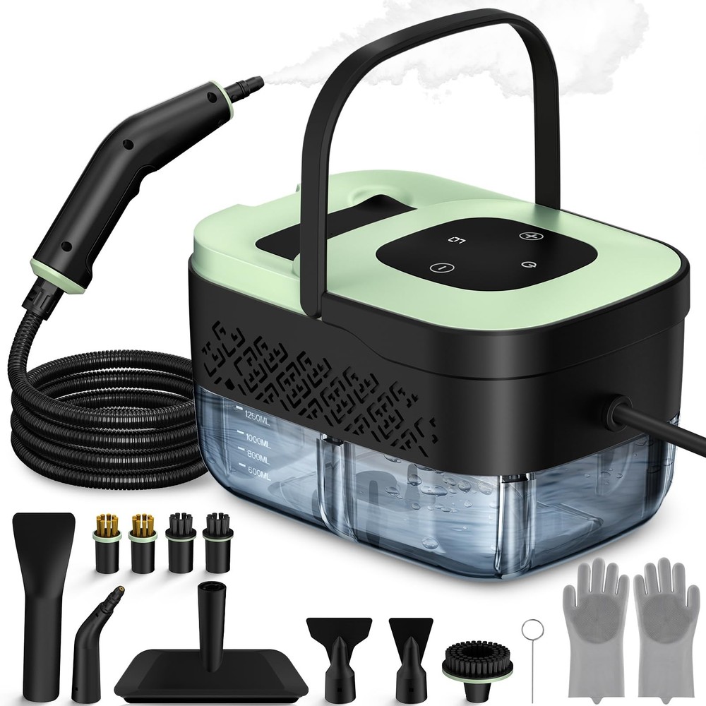 Steam Cleaner, Portable Steamer for Cleaning with 16pcs Normal, Green