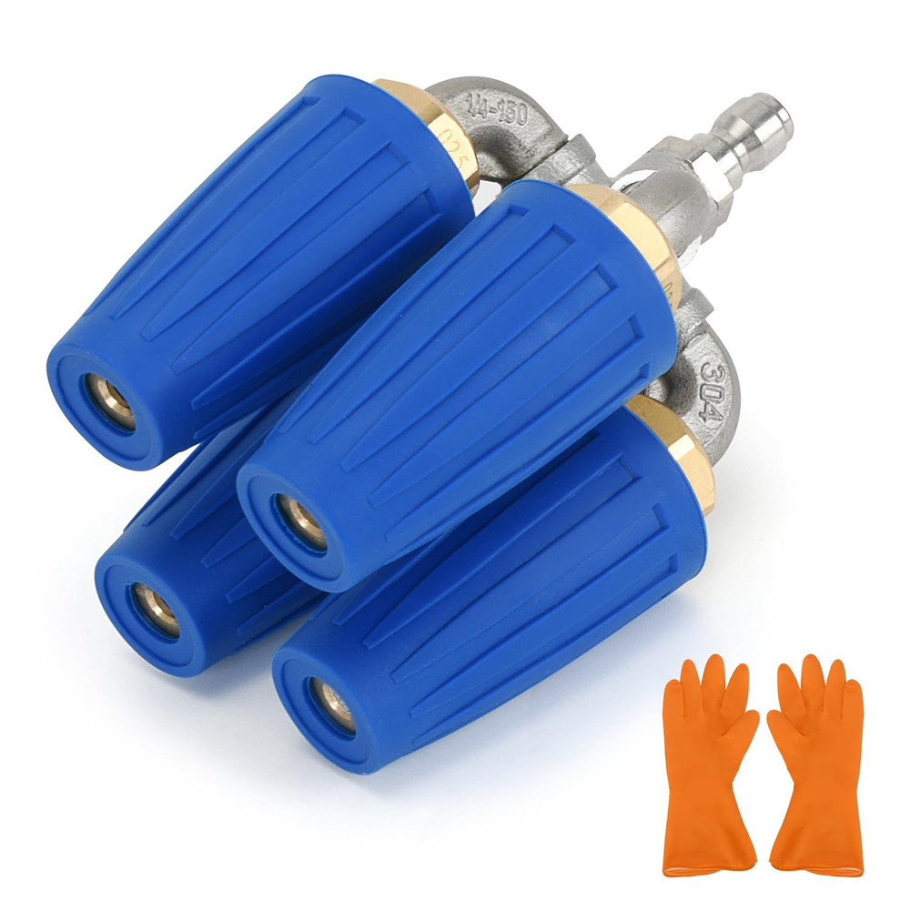 4-in-1 Turbo Nozzle Pressure Washer Tip with Gloves, 2.5 Quadruple, Blue