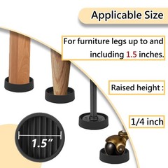 1.5×1.5 Round Rubber Furniture Caster Cups, Anti-Sliding 12 Pcs Black, Black