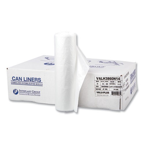 Inteplast Group Can Liners, 60 gal, 12 mic, 38″ x 58″, 25 Bags/Roll, 8 Rolls/CT