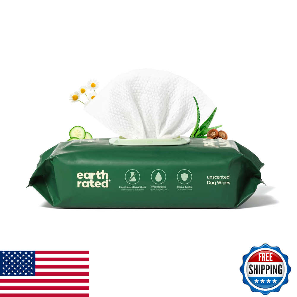 Earth Rated Pet Wipes for Dogs & Cats, Hypoallergenic, Unscented, 100 Count