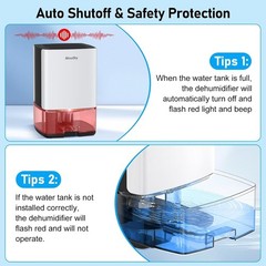 Home Dehumidifier for Bedroom 30oz Tank 300 Sq Ft Quiet Auto Shut-Off