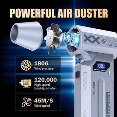 Air Duster Rechargeable, 120000RPM Compressed Air Duster with LED Lighting