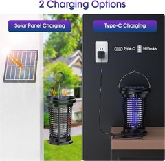 2 In 1 Solar Bug Zapper Outdoor Mosquito Zapper 4500V Waterproof Rechargeable