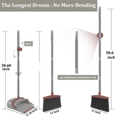 Ivandar Broom Dustpan Combo Set 50.6 Inch Long Handle Upright Standing Broom