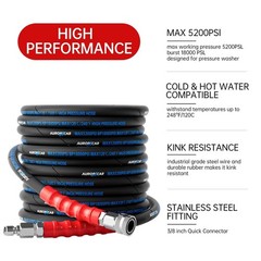 3/8” Pressure Washer Hose 50FT, Kink Resistant High Tensile Wire Braided Pow…