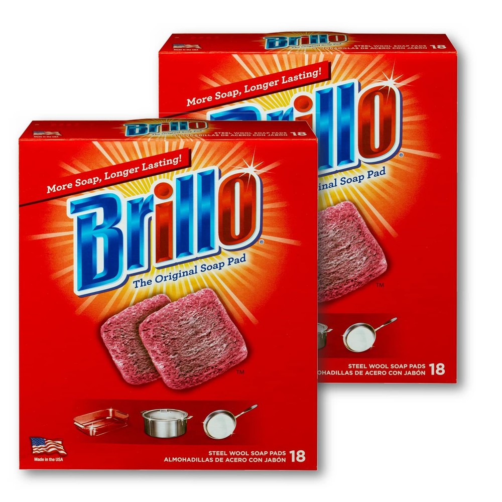 Brillo Steel Wool Soap Pads, Long Lasting, 18 Count (Pack of 2), Pink