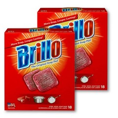 Brillo Steel Wool Soap Pads, Long Lasting, 18 Count (Pack of 2), Pink