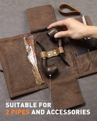 BS-VOG Waxed Canvas Tobacco Pouch for 2 Pipes, Smoking Small, Brown