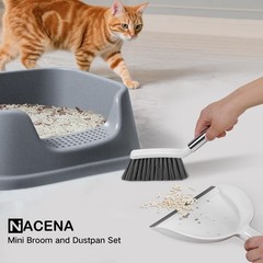 NACENA Mini Broom and Dustpan Set, Small Dust Pan 1 Pack, Grey & White