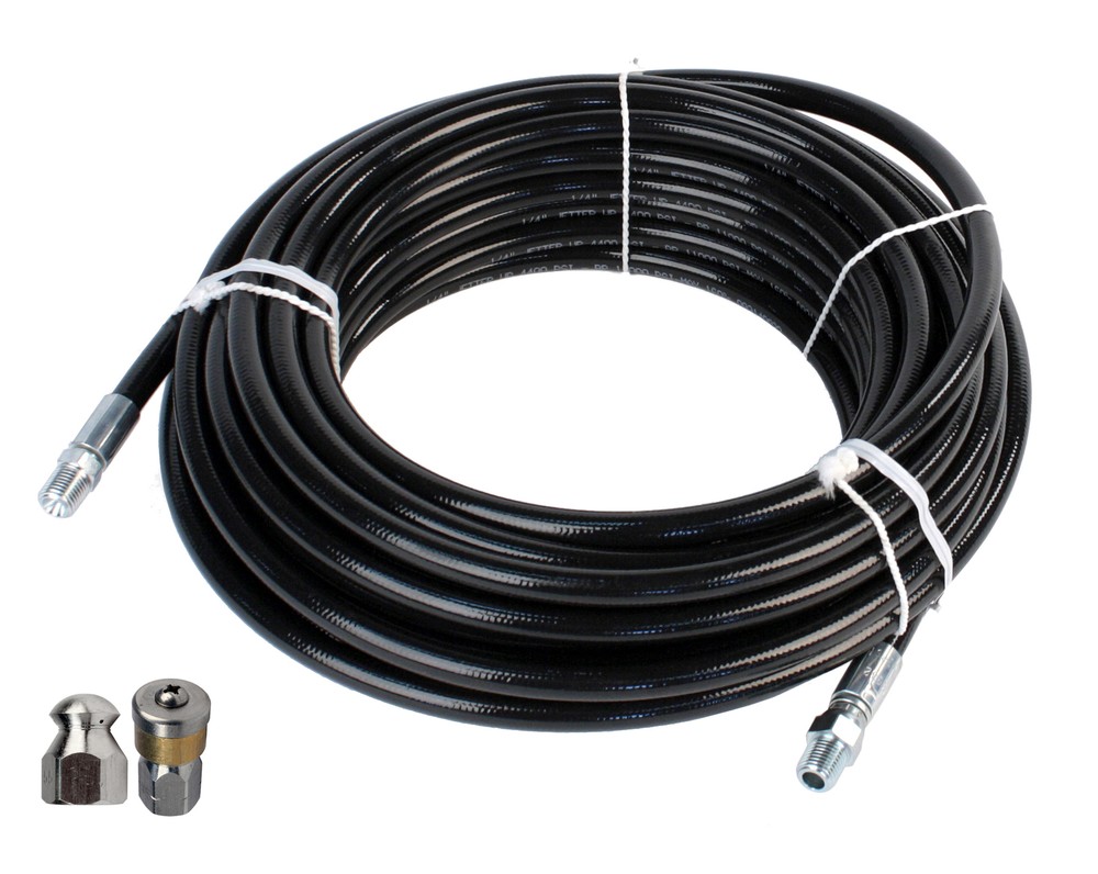 Schieffer 1/4″ x 150′ 4400 PSI Thermoplastic Sewer Jetter Hose & 5.5 Nozzles