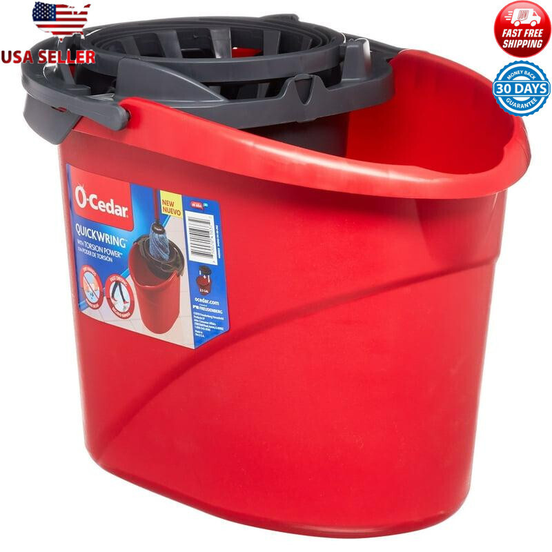 QuickWring 2.5 Gal Mop Bucket W/ Hands-Free Wringer Rubberized handle Easy Pour