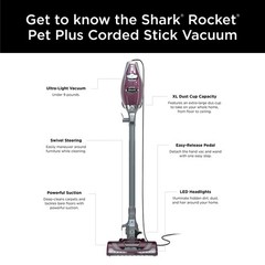 Shark Hv322 Rocket Deluxe Pro Corded Stick Vacuum Led Headlights Xl Dust Cup
