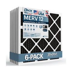 BNX TruFilter 20x20x1 MERV 12 Odor Defense (6-Pack) AC Furnace Air Filter wit…