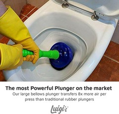 Luigi’s Blue Heavy Duty Toilet Plunger Bellows Design Clog Remover