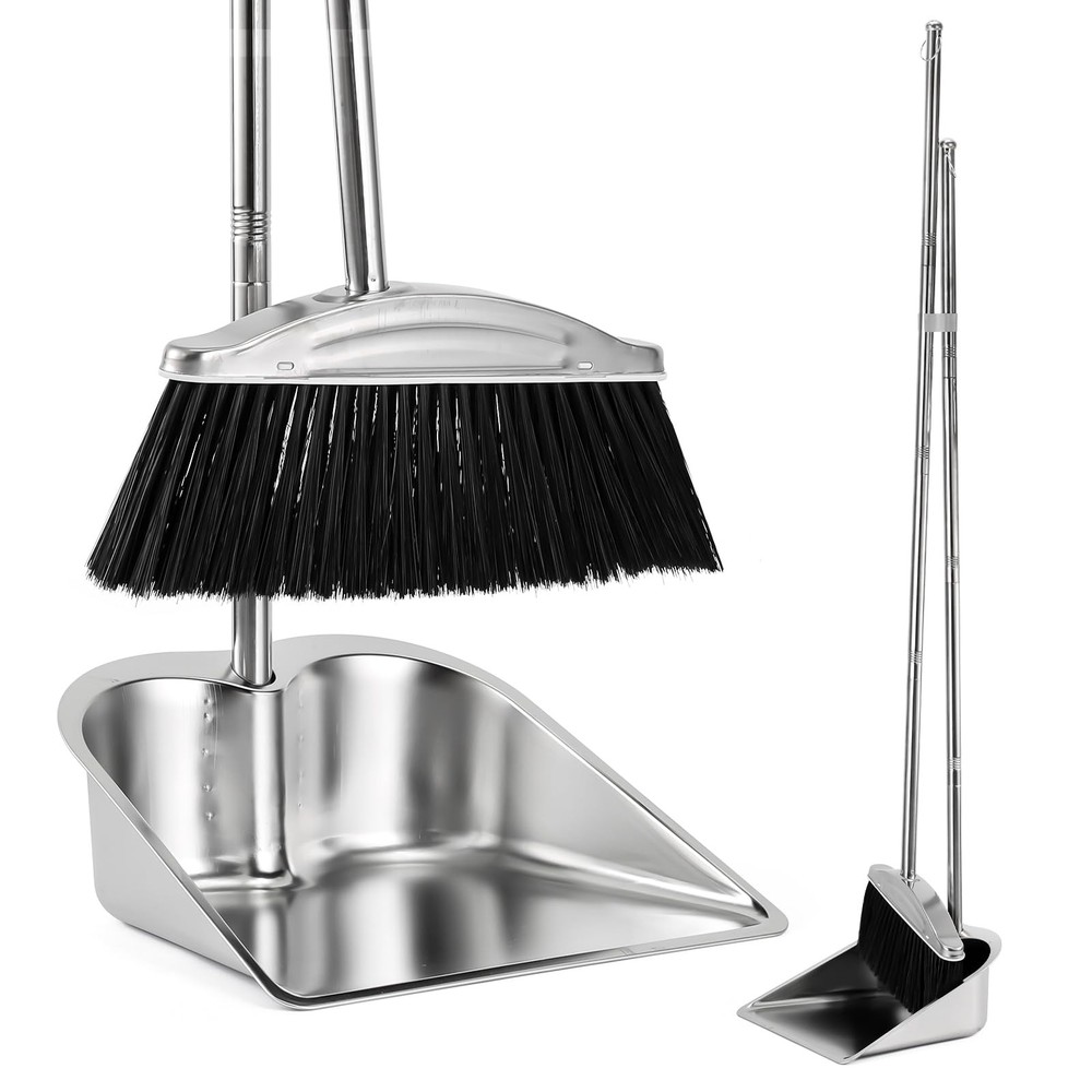 VOOWO Broom with Dustpan Combo Set, 46″ and Black