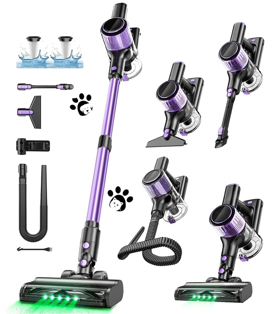 Cordless Vacuum Cleaner, 10 in 1 Stick with Powerful Suction, Purple