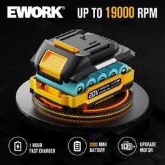 EWORK Small Leaf Blower Cordless 20V Mini Leaf Blower 130CFM/200MPH with Batt…