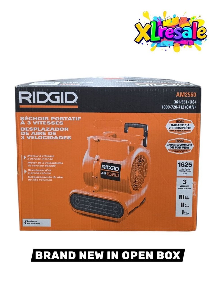 RIDGID Blower Fan Air Mover 1625 CFM 3-Speed + Daisy Chain 3 Operating Positions