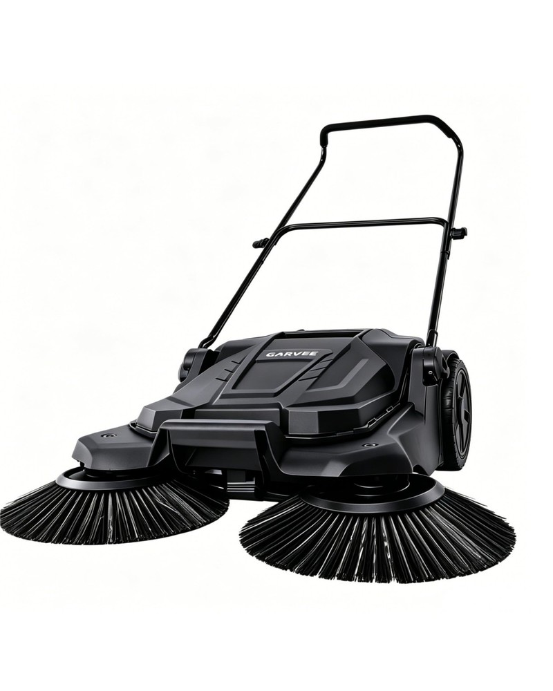 Walk-behind Hand Push Floor Sweeper 25.6″ Width 5 Gallon Waste Container