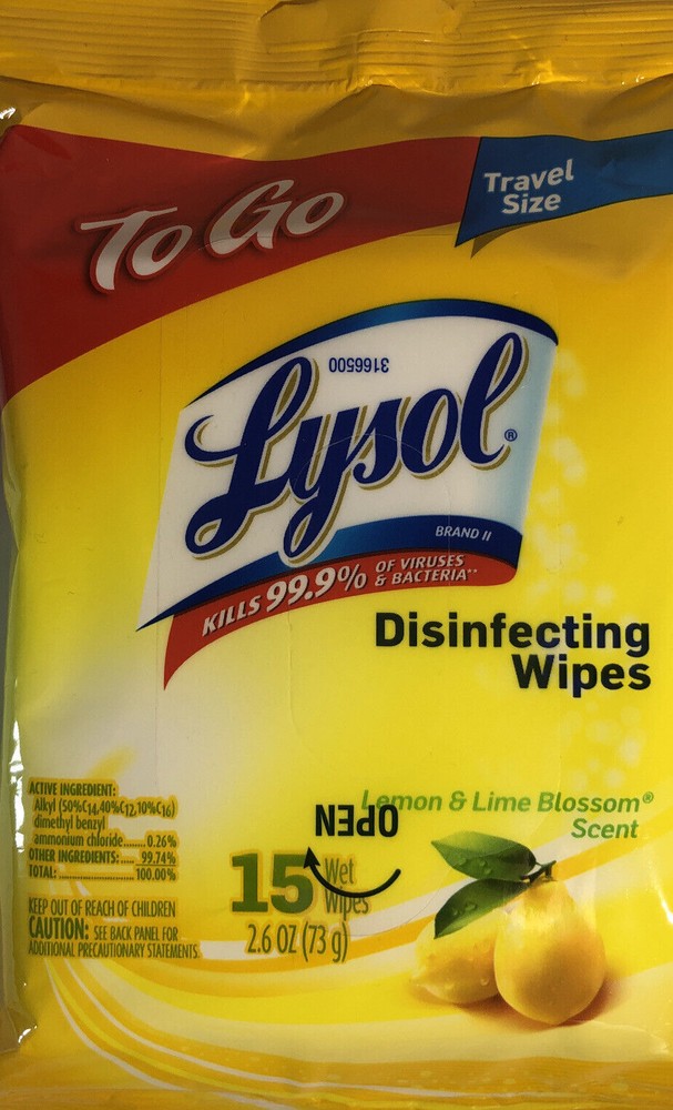 LYSOL Disinfecting Wipes Lemon & Lime Blossom To-Go Flatpack 15 ct in 1 Flatpack
