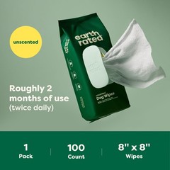 Earth Rated Pet Wipes for Dogs & Cats, Hypoallergenic, Unscented, 100 Count