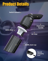 Handheld Vacuum Cordless, Car Portable Cordless with 12000PA Gray