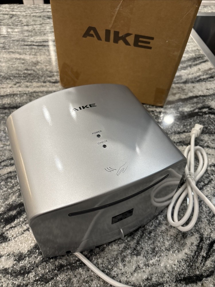 AIKE AK2630 Compact Hand Dryer 1400W – 110V Silver Air Wiper, 2-Pin Plug