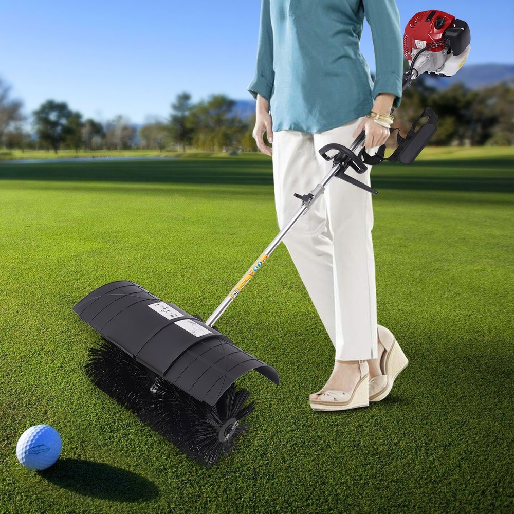 52cc Gas Power Sweeper Broom Handheld Driveway Turf Artificial Grass Snow Clean