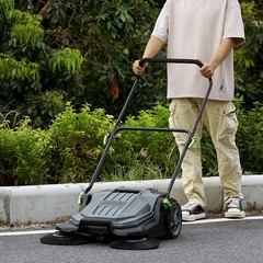 Manual Floor Sweeper 5-Gallon Container Adjustable Handle Non-Electric