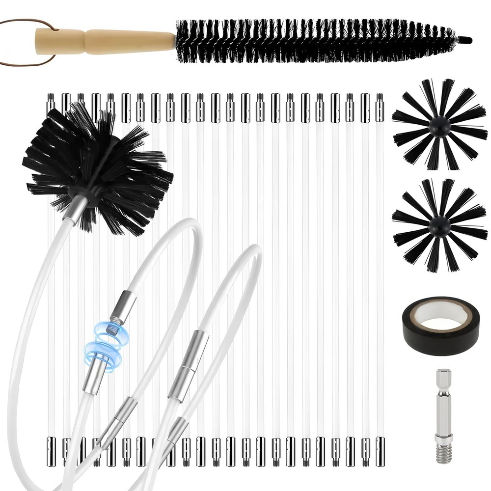30 Feet Chimney Brush Cleaning Kit 4″ Head 23 Flexible 30 Feet, Black
