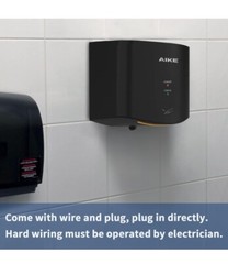 AIKE Air Wiper Compact Hand Dryer 110V 1400W Black(with 2 Pin Plug)Model AK2630S