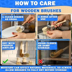 5 Pcs Bamboo Dish Brush Set – 2.6 In Brushes, Brown