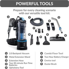 Prolux 2.0 Cordless Bagless Backpack Vacuum Cleaner w 1 Hour Lithium Ion Battery