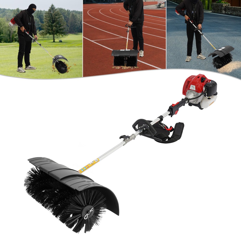 52cc Gas Power Sweeper Broom Driveway Artificial Grass Brush Sweeper Snow Clean