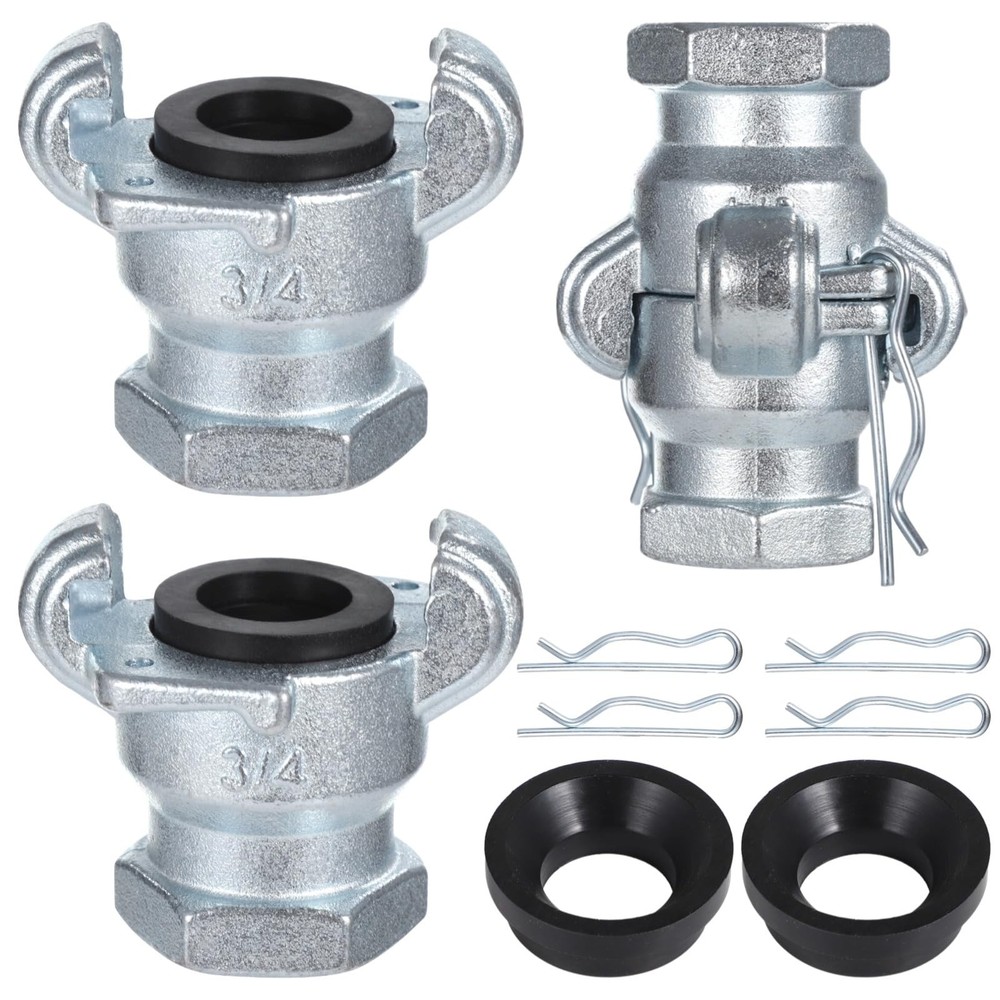 NPT Iron Air Hose Fittings, 2 Sets 3/4 Inch Female End inch, Sliver