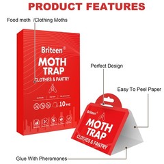 Pantry Moth Traps 10-Pack Safe and Effective for Food Clothing- Glue Red