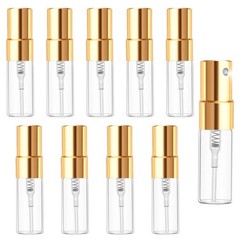 KFHENSOMR 10 Pcs Mini Spray Bottles 3ml Clear Glass Perfume Gold