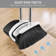 EZKEY Broom and Dustpan Set for Home, 51-in Long Medium, Black White
