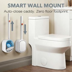 Disposable Toilet Brush & Wand Starter Kit, Wall-Mounted Auto-Closing Caddy w…