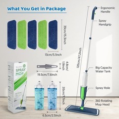 Spray Wet Mops for Hardwood Floor Green Mop with 5 Pads,