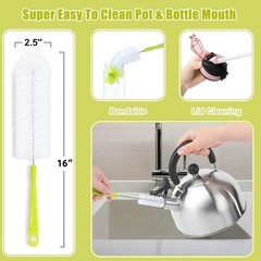 Bottle Cleaning Brush Set – Long Handle Cleaner for 5 Piece Set, Green